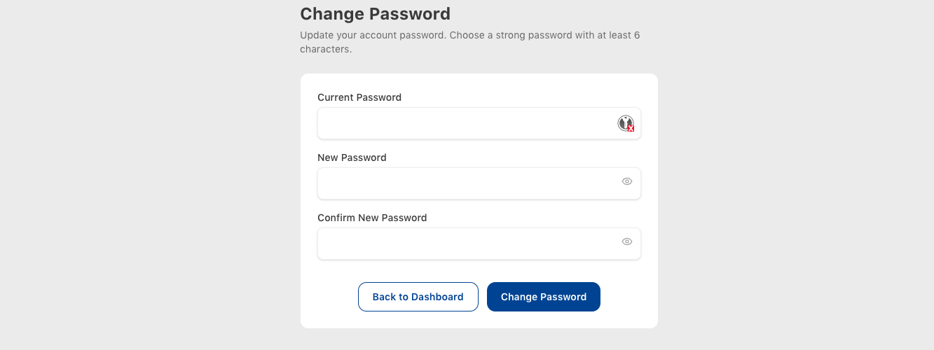 Set password screen