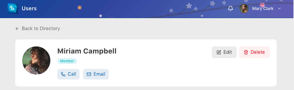 Contact actions on member profile
