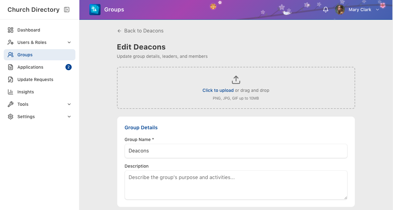 Add/Edit group screen