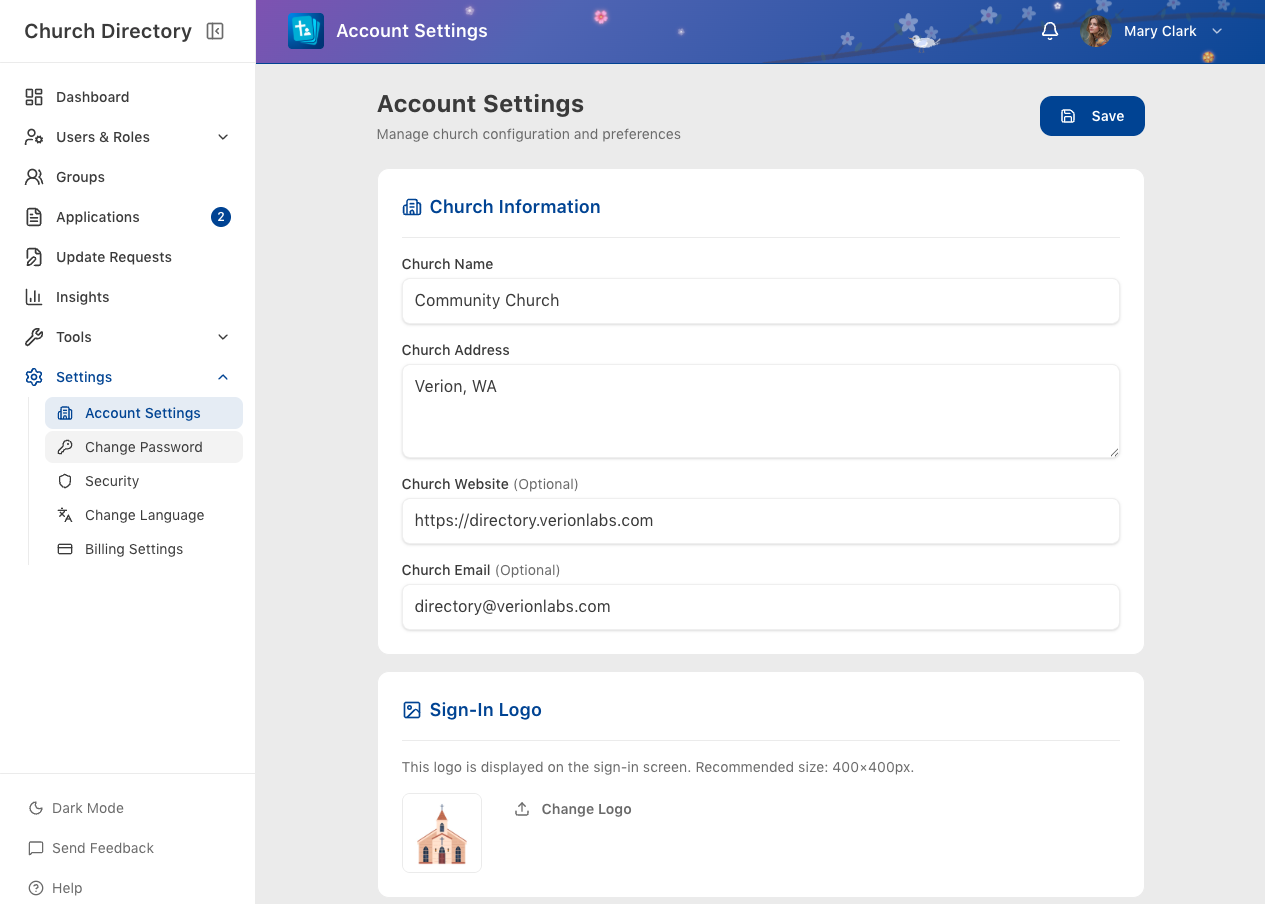 Account Settings screen