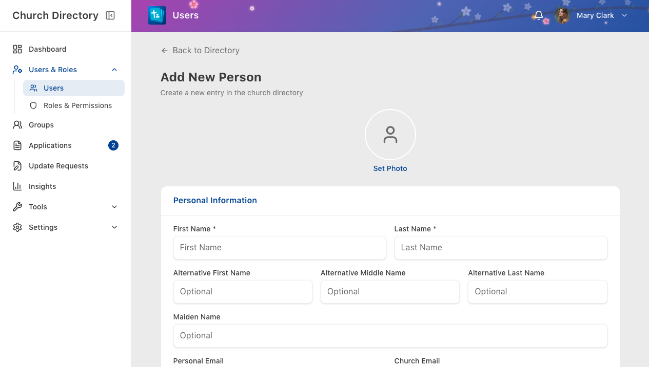 Add Person form